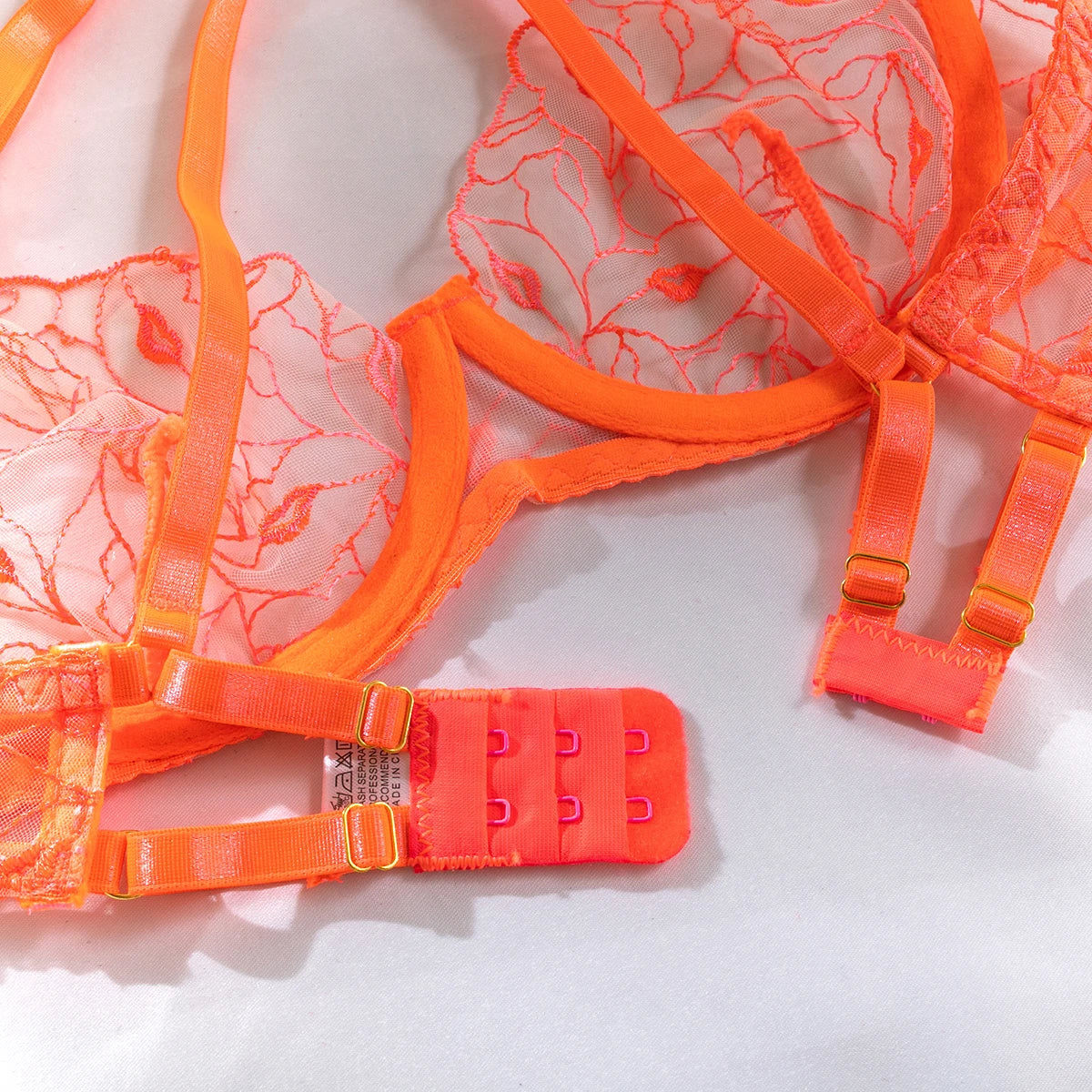 Ellolace Fancy Erotic Lingerie Neon Orange Lace Well-Looking Underwear Desire Hot Girl Fantasy Sexys Naked Bilizna Set Of Sex