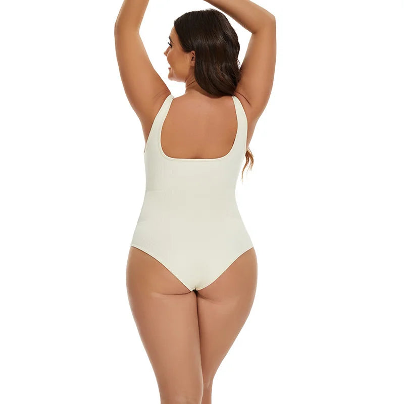 GUUDIA Shapewear Ribbed Body Shaper Suits Tummy Control Open Crotch Spandex Body Shaper Elastic Stretchy Daily Shapers Essencial