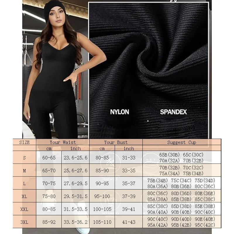GUUDIA Adjustable Spaghetti Strap Yoga Jumpsuit Tummy Control Leggings Romper Seamless Jumpsuit Yoga Ribbed Bodycon One Piece