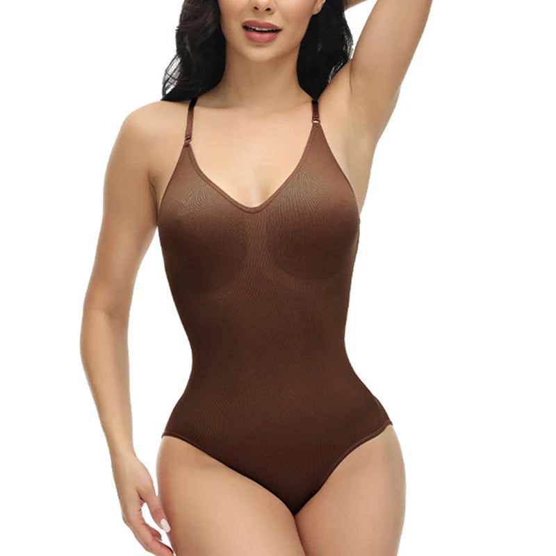 GUUDIA V Neck Spaghetti Strap Bodysuits Compression Body Suits Open Crotch Shapewear Slimming Body Shaper Smooth Out Bodysuit