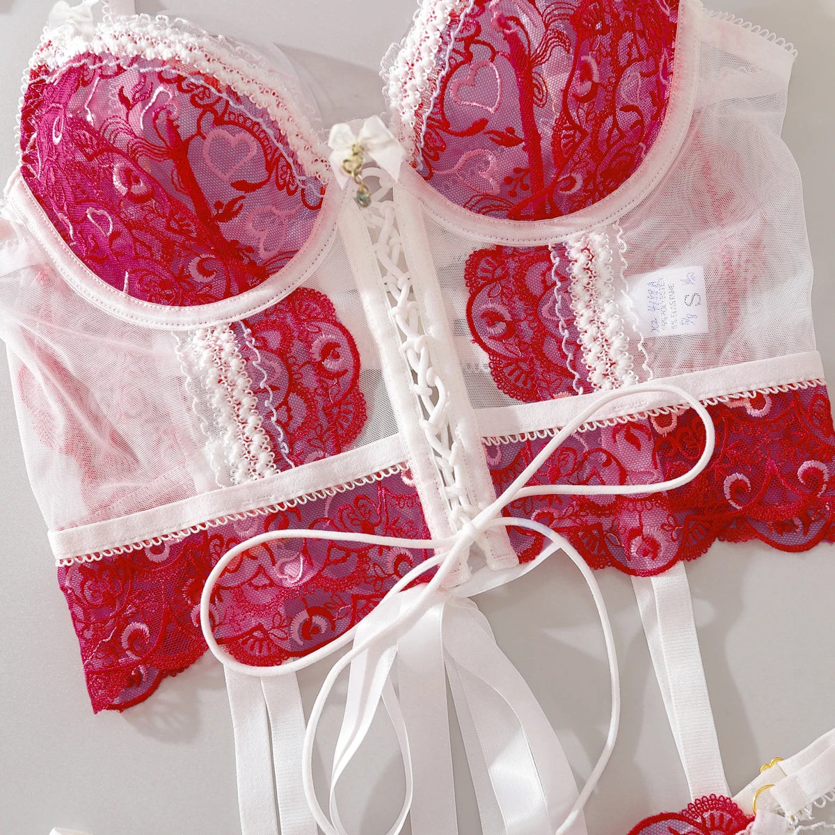 Ellolace Fancy Daring Lingerie Woman Delicate Luxury Intimate Lace Up Lace Youth Sexy Outfits Heart Valentine Exotic Sets