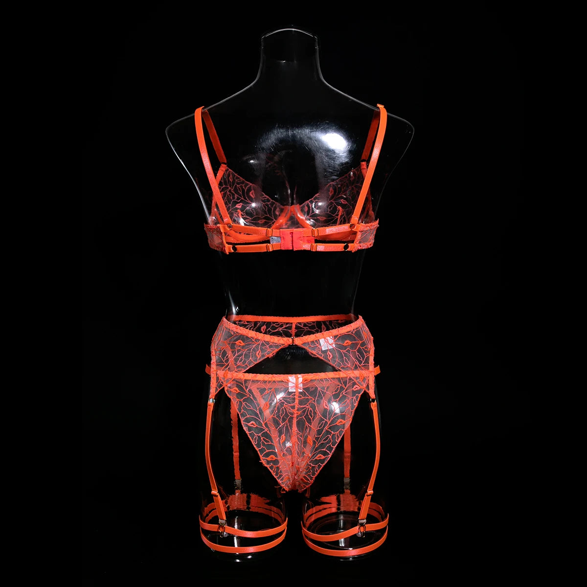 Ellolace Fancy Erotic Lingerie Neon Orange Lace Well-Looking Underwear Desire Hot Girl Fantasy Sexys Naked Bilizna Set Of Sex