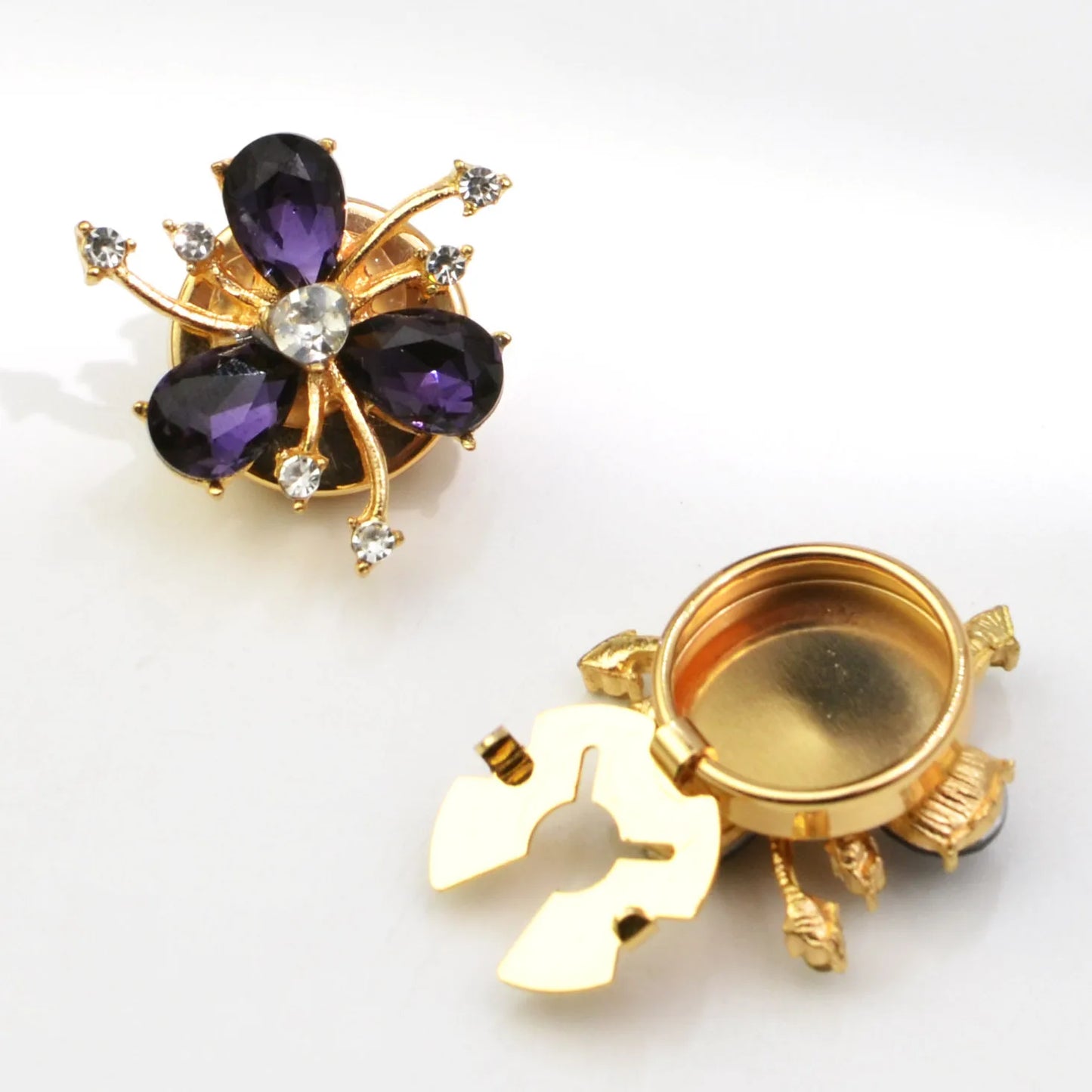 2pcs Petal Shaped Rhinestone Cufflinks for Women Elegant Button Covers Decorative Jewelry Accessories