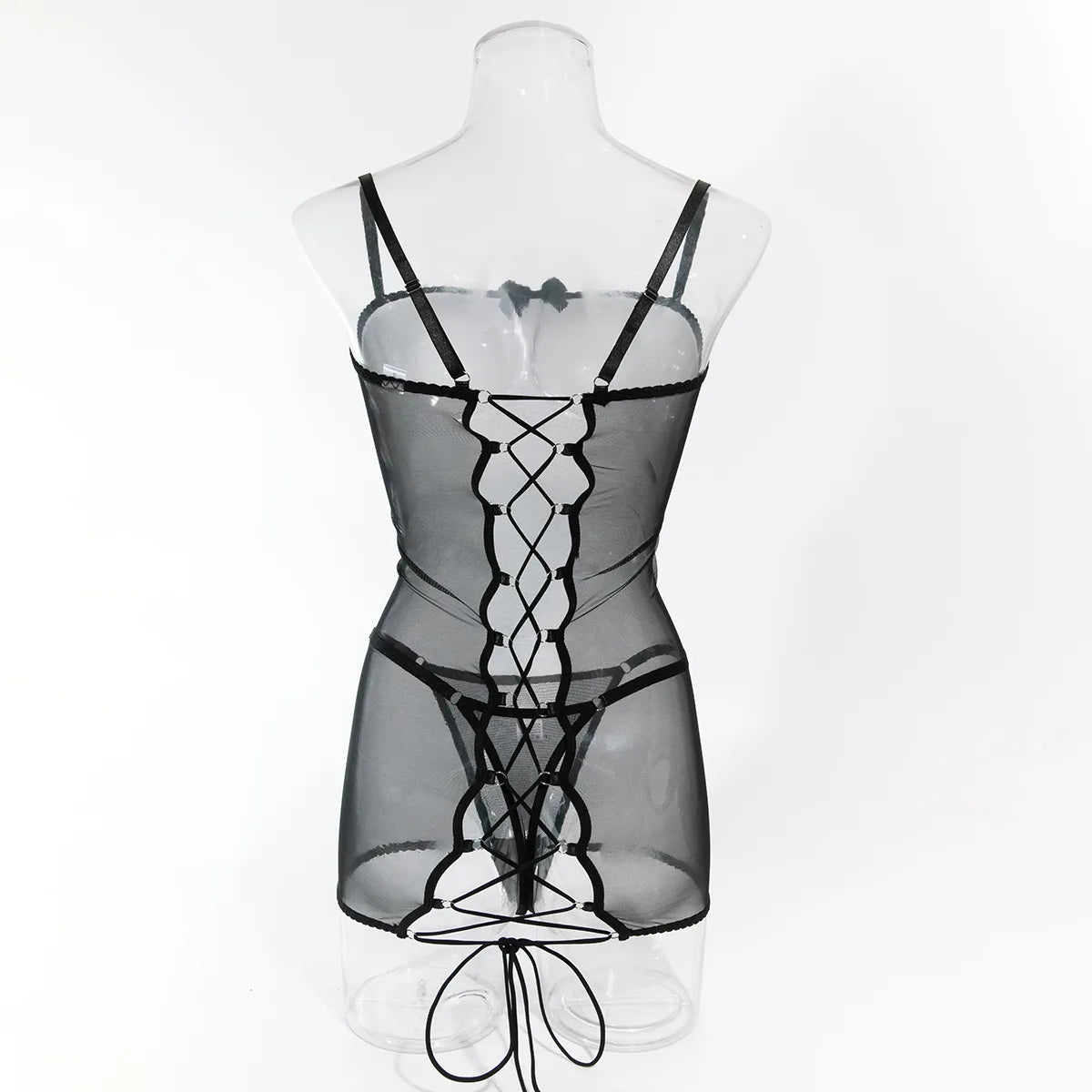 Ellolace Sexy Adult Baby Dolls Ladies Backless Cross Bandage Erotic Hot Sexy Clothes Transparent Sex Doll Night Dress Women