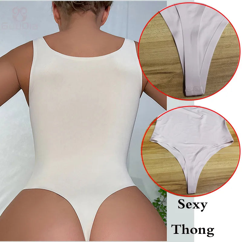 GUUDIA Sexy Thong Deep U Neck Smooth Out Stretchy Softness Shapewear Bodysuits WomenTank Tops Compression Body Shapers Jumpsuit