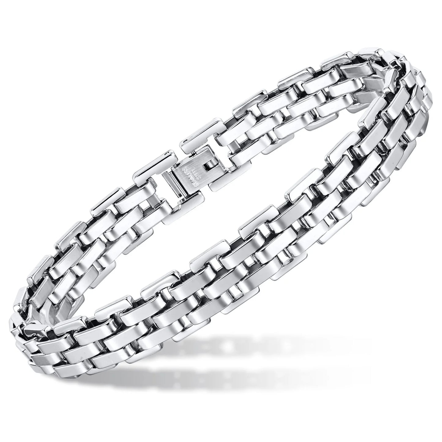 Stylish Strap Chain Boys Men Bracelets Stainless Steel Links Wristband, Father's Day Dad for birthday christmas Gift Jewelry