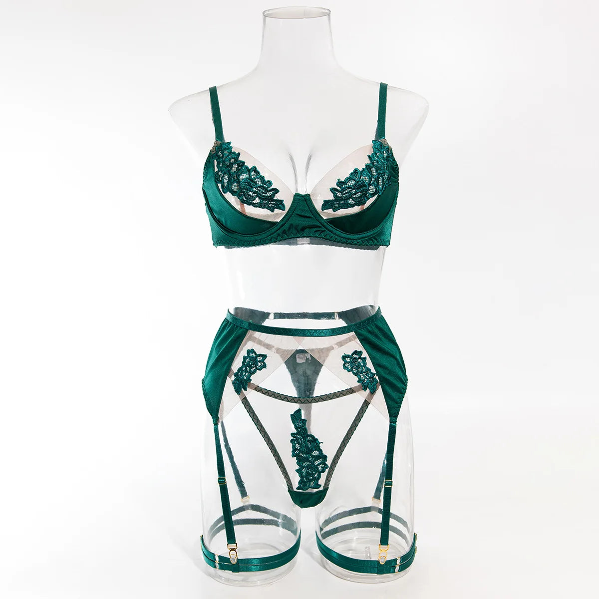 Ellolace Fancy Lingerie Floral Lace Ensemble Brazilian Underwear Attractive Chest Suspenders Sexy Hot Sissy Outfit