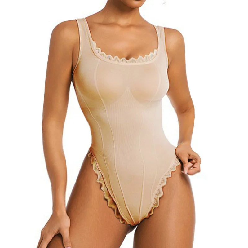 GUUDIA Tank Bodysuit Lace Square Neck Shapewear Bodysuit Tank Top Bodysuits Tummy Control Thong Cami Bodysuit Tops Wide Strap