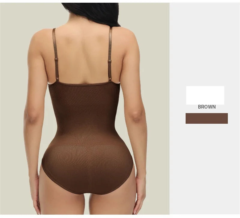 GUUDIA V Neck Spaghetti Strap Bodysuits Compression Body Suits Open Crotch Shapewear Slimming Body Shaper Smooth Out Bodysuit