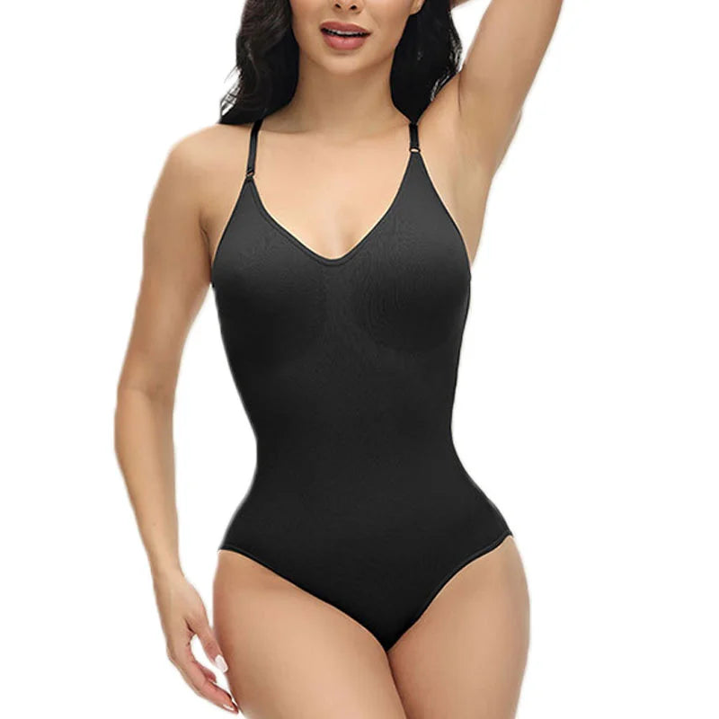 GUUDIA V Neck Spaghetti Strap Bodysuits Compression Body Suits Open Crotch Shapewear Slimming Body Shaper Smooth Out Bodysuit
