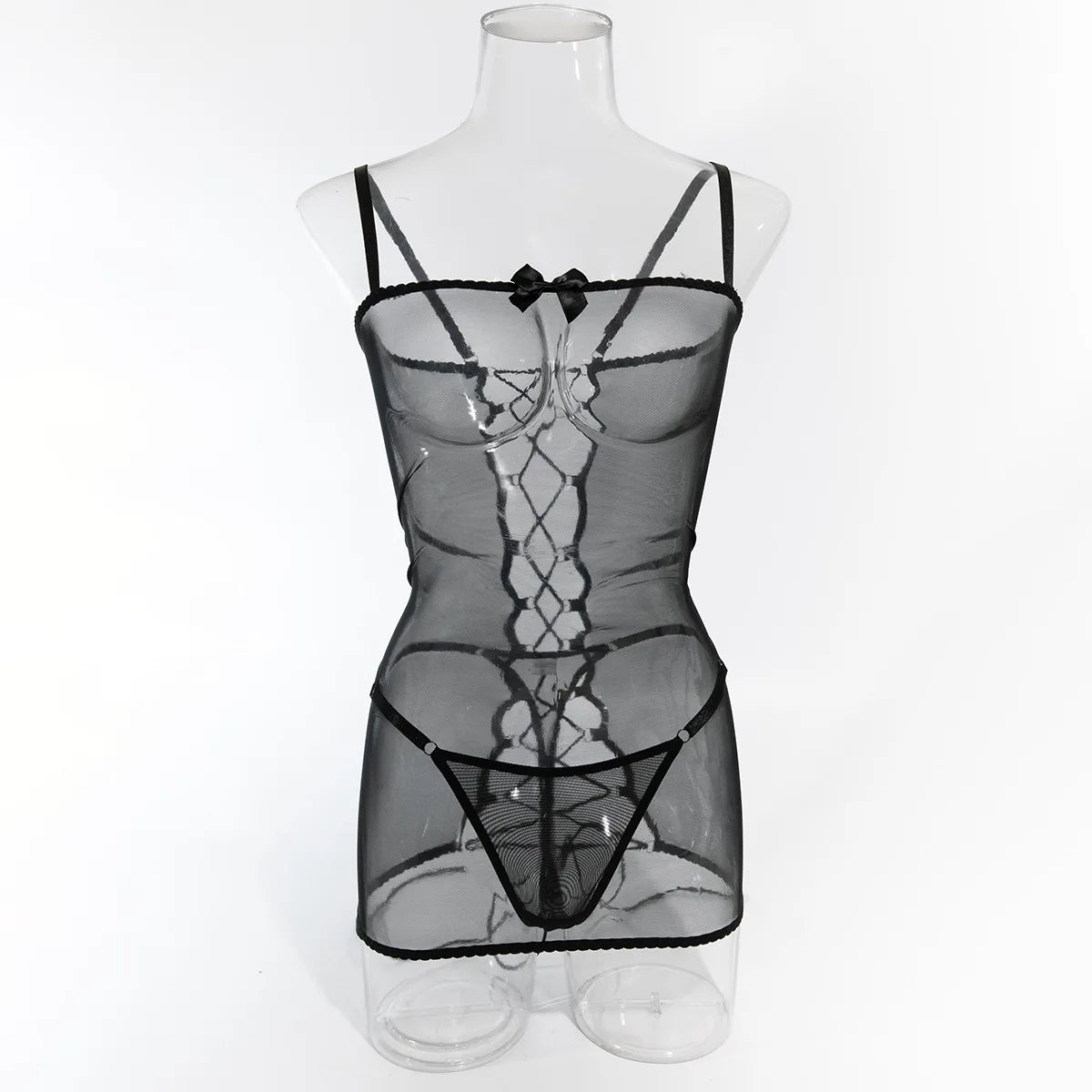 Ellolace Sexy Adult Baby Dolls Ladies Backless Cross Bandage Erotic Hot Sexy Clothes Transparent Sex Doll Night Dress Women