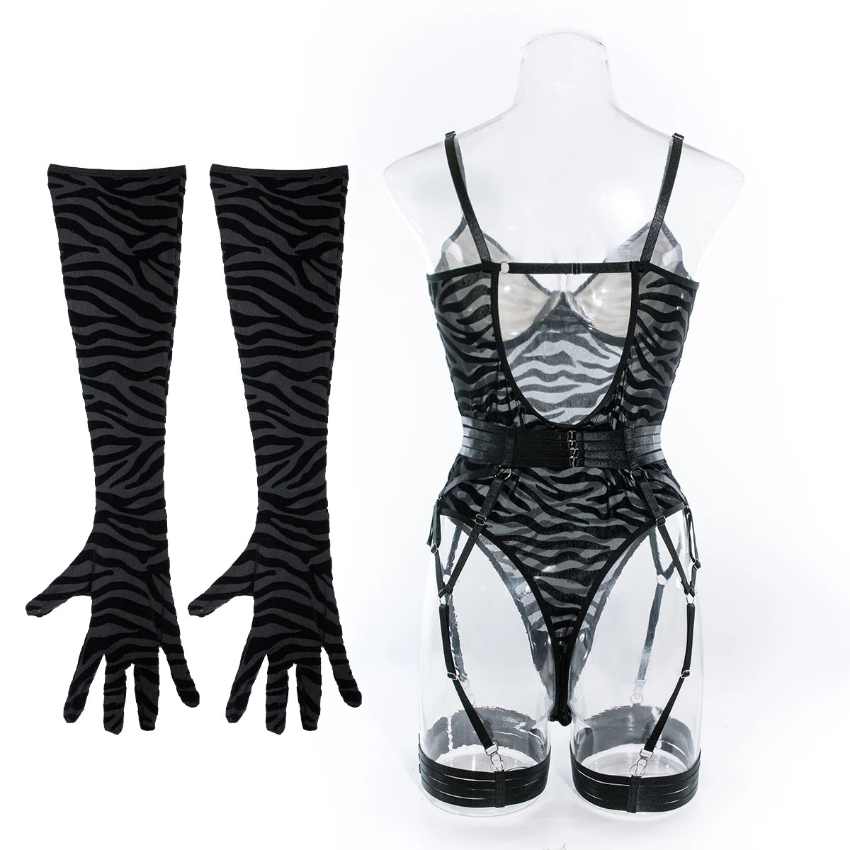 Ellolace Tight Fitting Lace Bodysuit Sexy See Through Erotic Body With Gloves Garter Night Club Outfit Sissy Crotchless Mesh Top