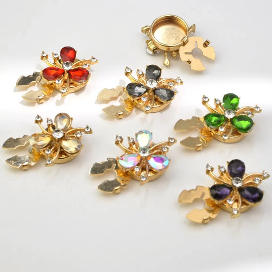2pcs Petal Shaped Rhinestone Cufflinks for Women Elegant Button Covers Decorative Jewelry Accessories