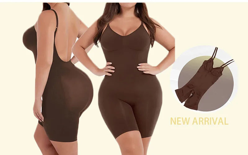 GUUDIA V Neck Spaghetti Strap Bodysuits Compression Body Suits Open Crotch Shapewear Slimming Body Shaper Smooth Out Bodysuit