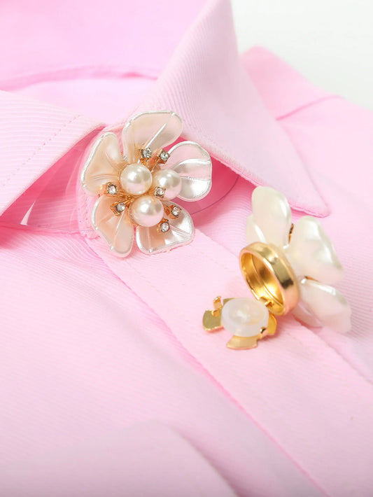 2Pcs Luxury Imitation Shell Pearl Flower Shirt Sleeve Button Elegant Copper Cufflinks Button Cover Accessories for Women
