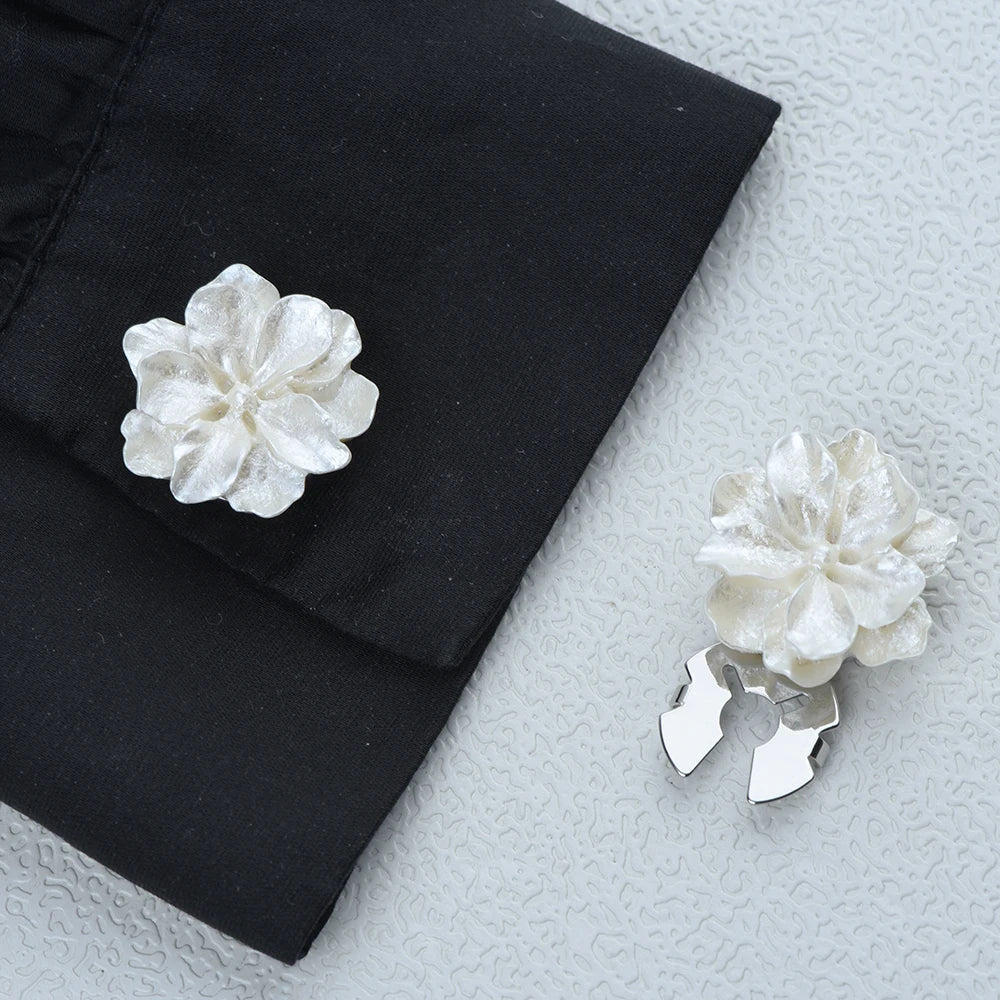 ICEYY Pearlescent Gardenia Flower Button Covers Set Womens Shirt Cufflinks for Tux Shirt Decoration Clothes
