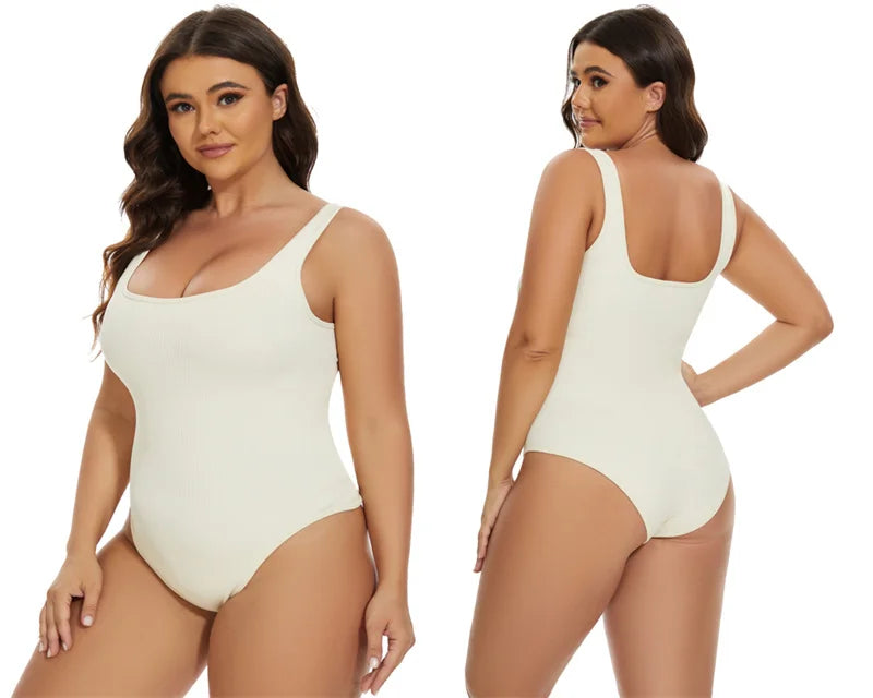 GUUDIA Shapewear Ribbed Body Shaper Suits Tummy Control Open Crotch Spandex Body Shaper Elastic Stretchy Daily Shapers Essencial