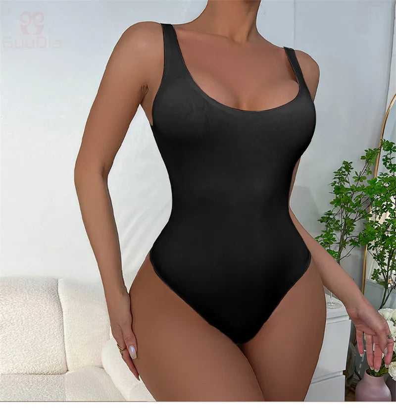 GUUDIA Sexy Thong Deep U Neck Smooth Out Stretchy Softness Shapewear Bodysuits WomenTank Tops Compression Body Shapers Jumpsuit