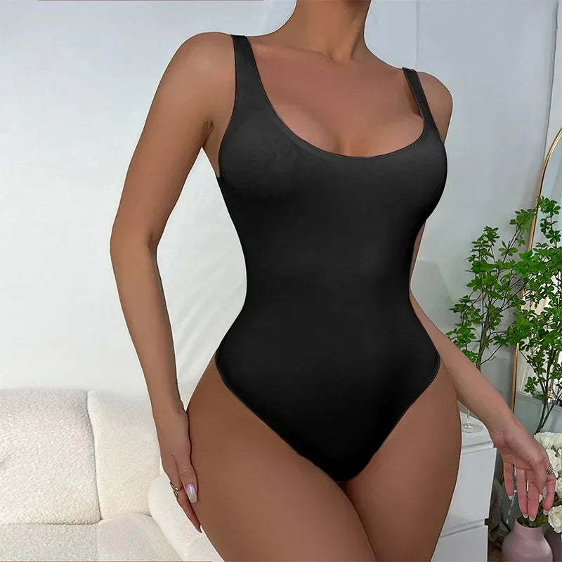 GUUDIA Sexy Thong Deep U Neck Smooth Out Stretchy Softness Shapewear Bodysuits WomenTank Tops Compression Body Shapers Jumpsuit