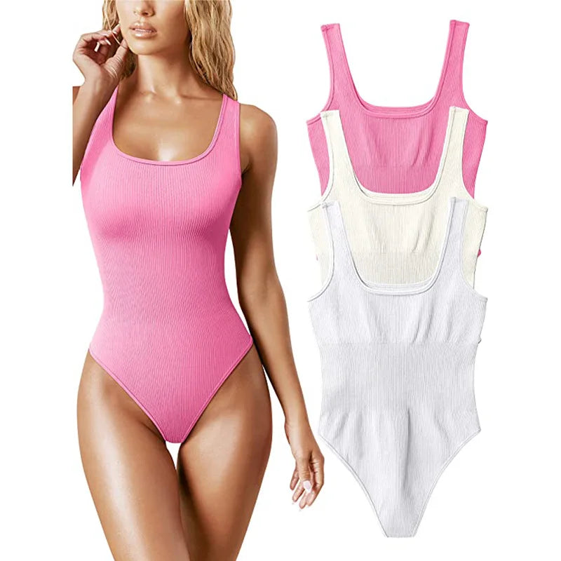 GUUDIA Shapewear Ribbed Body Shaper Suits Tummy Control Open Crotch Spandex Body Shaper Elastic Stretchy Daily Shapers Essencial