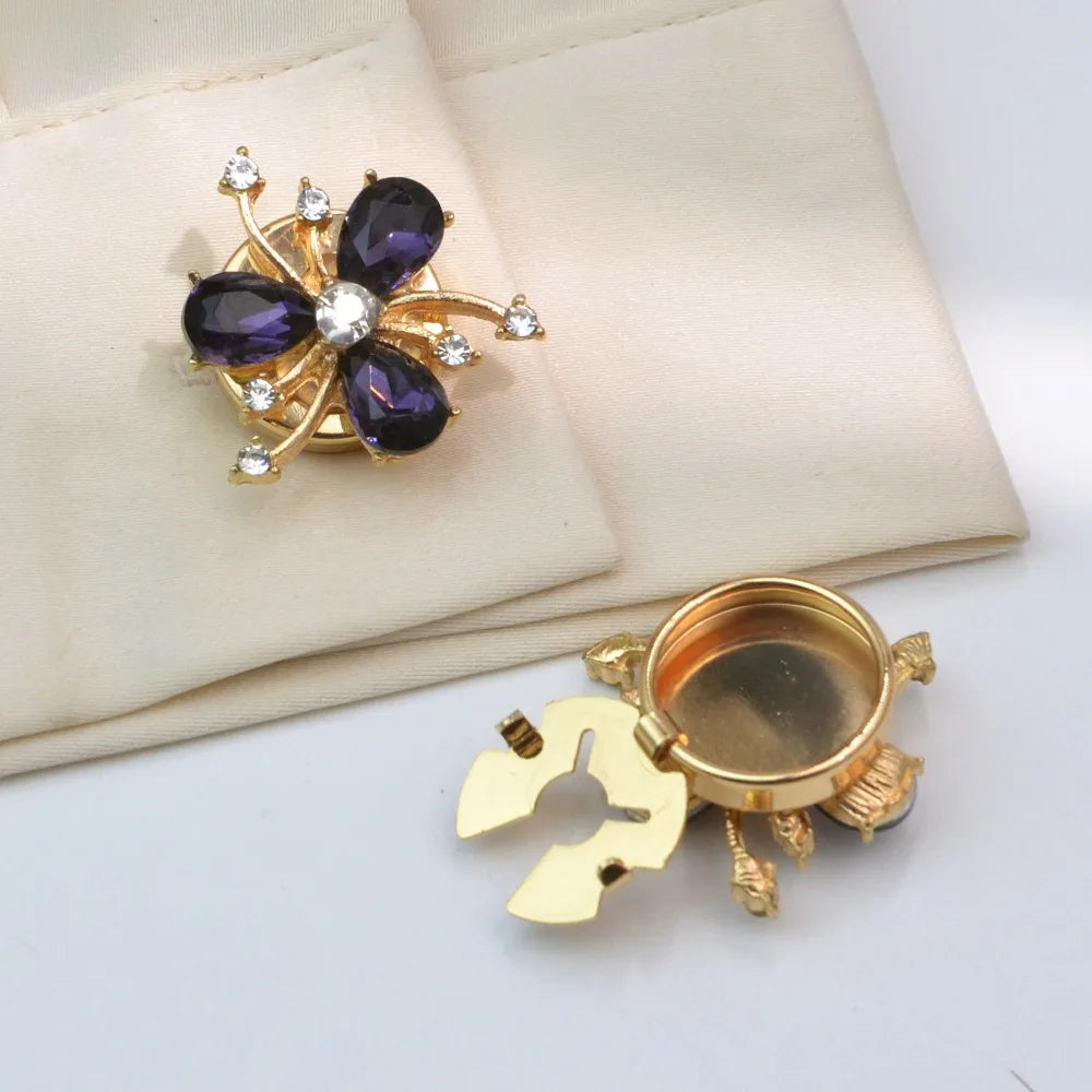 2pcs Petal Shaped Rhinestone Cufflinks for Women Elegant Button Covers Decorative Jewelry Accessories