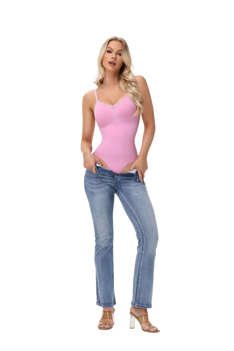 Guudia Lace Bodysuit Lace Tank Bodysuit Snap Button Crotch Spaghetti Strap Tank Top Camisole Cute Sleeveless V Neck Cami Top