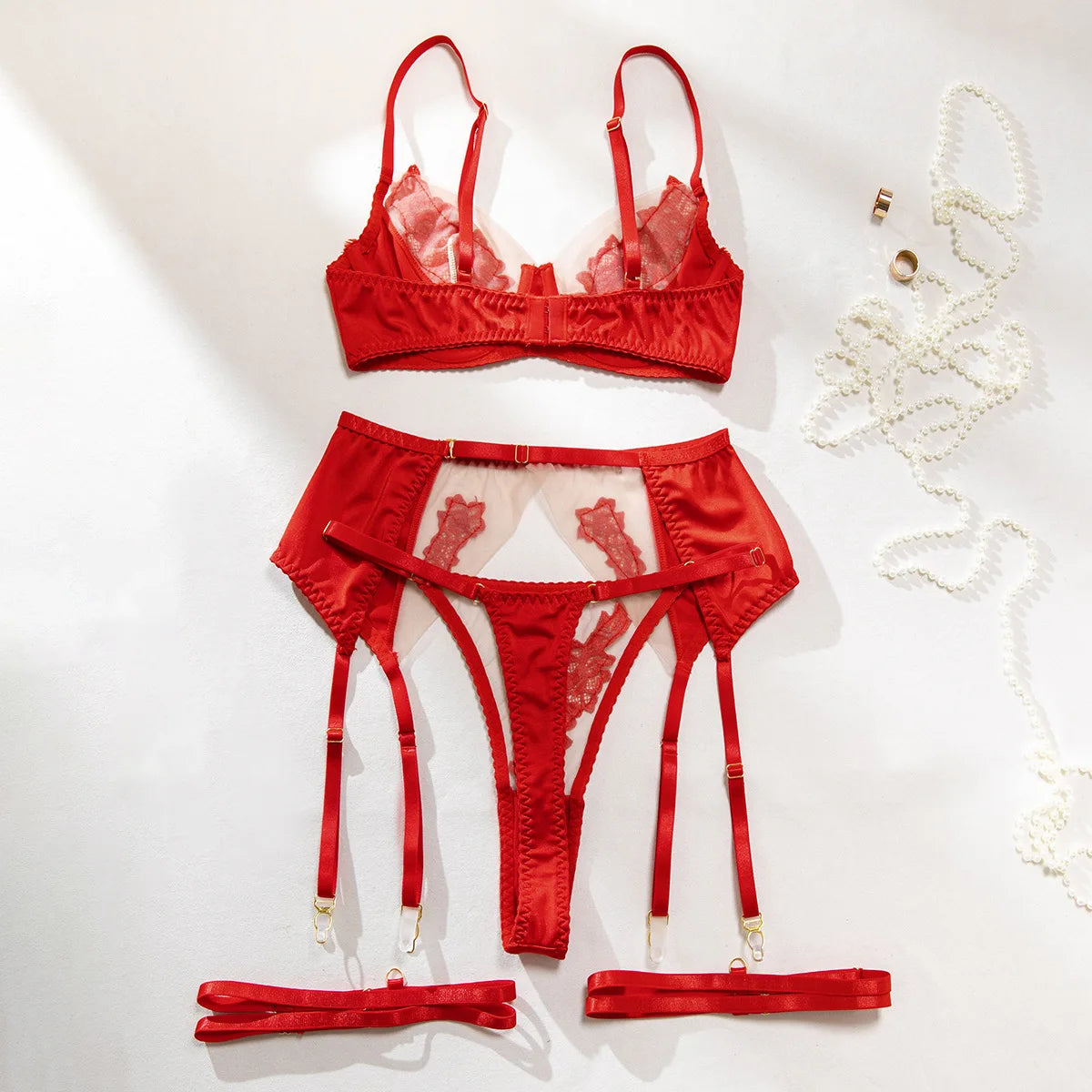 Ellolace Fancy Lingerie Floral Lace Ensemble Brazilian Underwear Attractive Chest Suspenders Sexy Hot Sissy Outfit