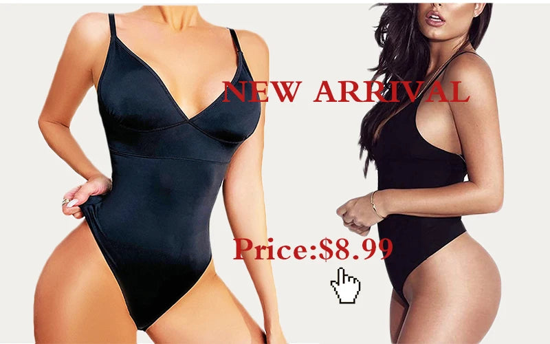 GUUDIA V Neck Spaghetti Strap Bodysuits Compression Body Suits Open Crotch Shapewear Slimming Body Shaper Smooth Out Bodysuit