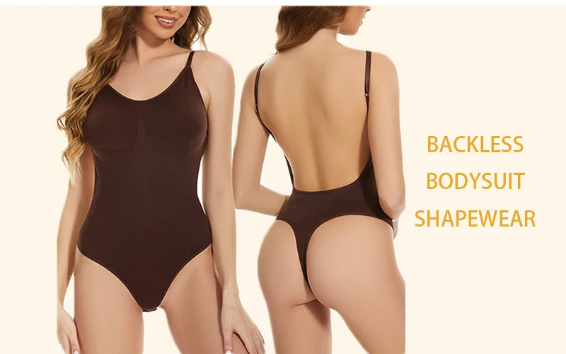 GUUDIA V Neck Spaghetti Strap Bodysuits Compression Body Suits Open Crotch Shapewear Slimming Body Shaper Smooth Out Bodysuit