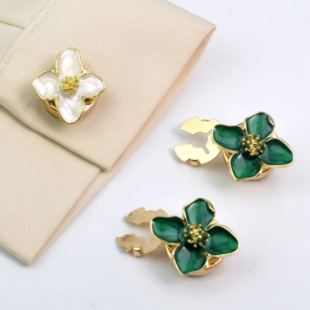 2PCS Elegant Enamel Flower Cufflinks for Women Shirt Button Covers Wedding Party Accessories Fashion Jewelry Gifts