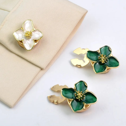 2PCS Elegant Enamel Flower Cufflinks for Women Shirt Button Covers Wedding Party Accessories Fashion Jewelry Gifts