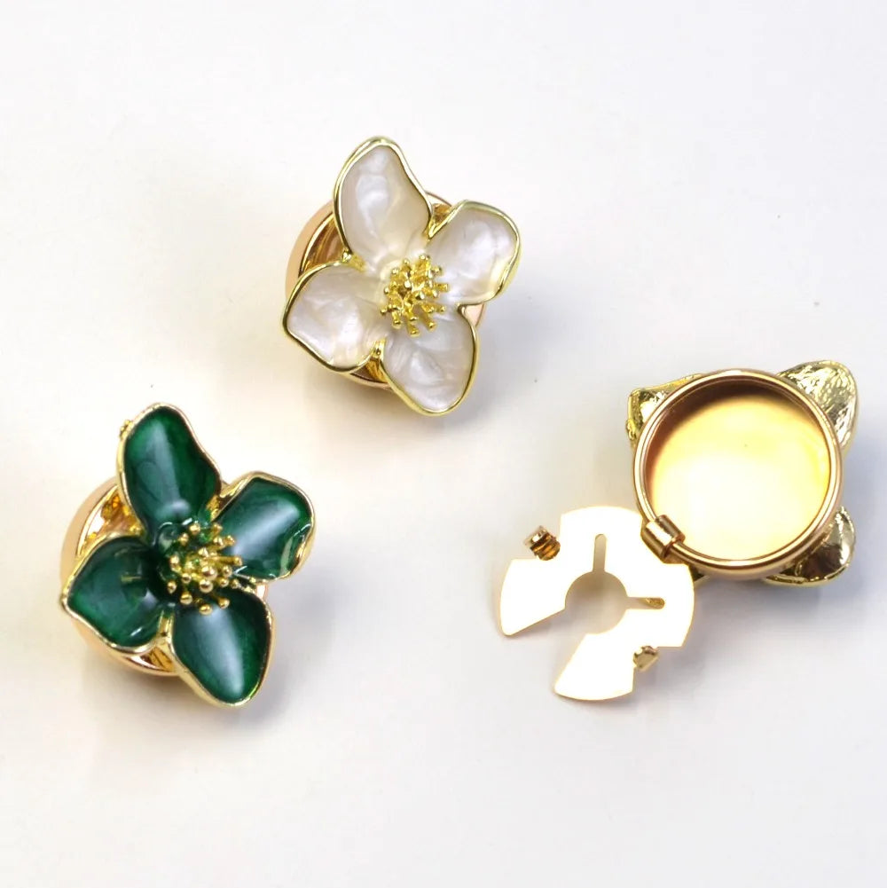 2PCS Elegant Enamel Flower Cufflinks for Women Shirt Button Covers Wedding Party Accessories Fashion Jewelry Gifts