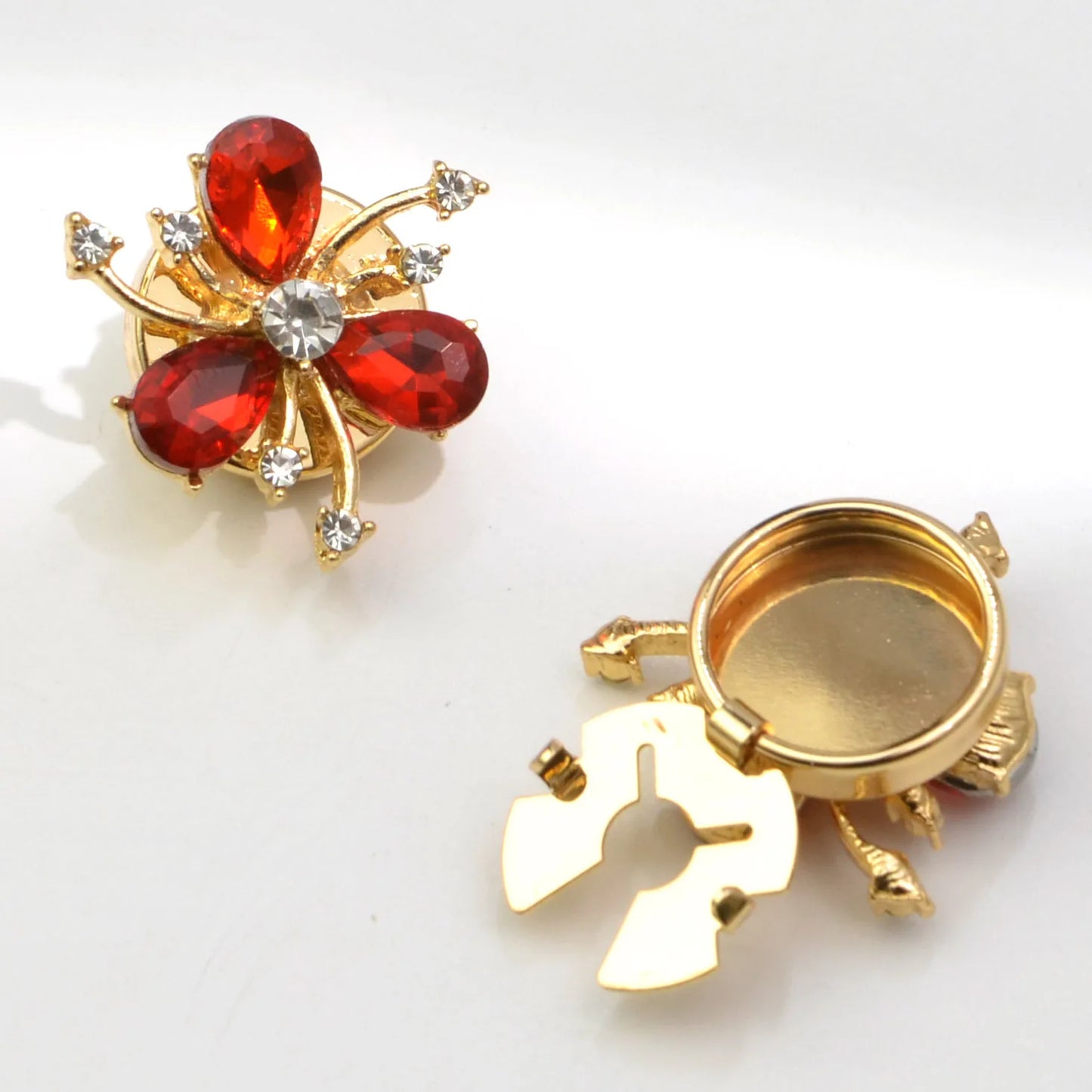 2pcs Petal Shaped Rhinestone Cufflinks for Women Elegant Button Covers Decorative Jewelry Accessories