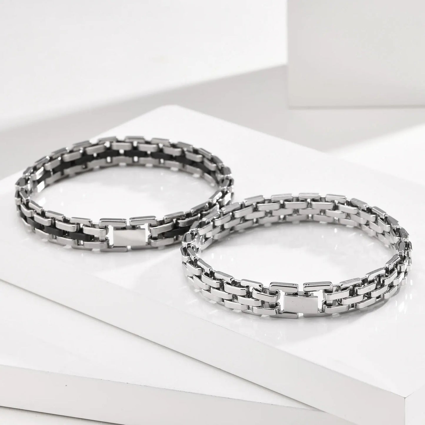 Stylish Strap Chain Boys Men Bracelets Stainless Steel Links Wristband, Father's Day Dad for birthday christmas Gift Jewelry