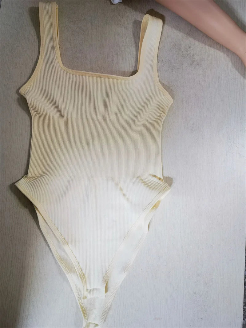 GUUDIA Shapewear Ribbed Body Shaper Suits Tummy Control Open Crotch Spandex Body Shaper Elastic Stretchy Daily Shapers Essencial
