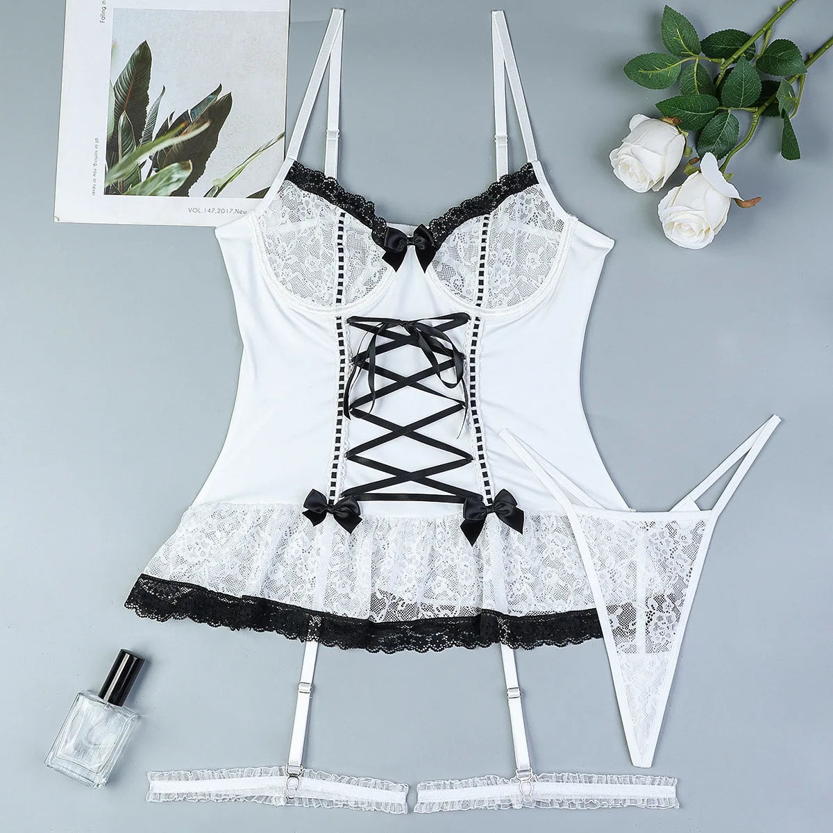 Ellolace Shapewear Lingerie Thongs Lace Hemline Suckers Erotic Costumes For Women Elegant 2-Piece Sets Sexy Girl Seamless Outfit