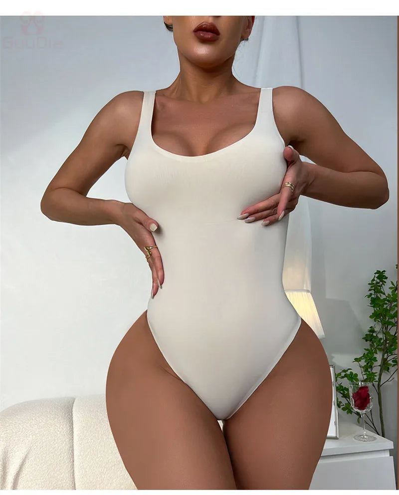 GUUDIA Sexy Thong Deep U Neck Smooth Out Stretchy Softness Shapewear Bodysuits WomenTank Tops Compression Body Shapers Jumpsuit