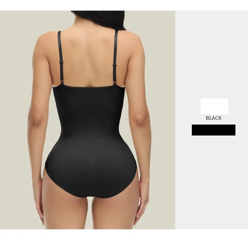 GUUDIA V Neck Spaghetti Strap Bodysuits Compression Body Suits Open Crotch Shapewear Slimming Body Shaper Smooth Out Bodysuit