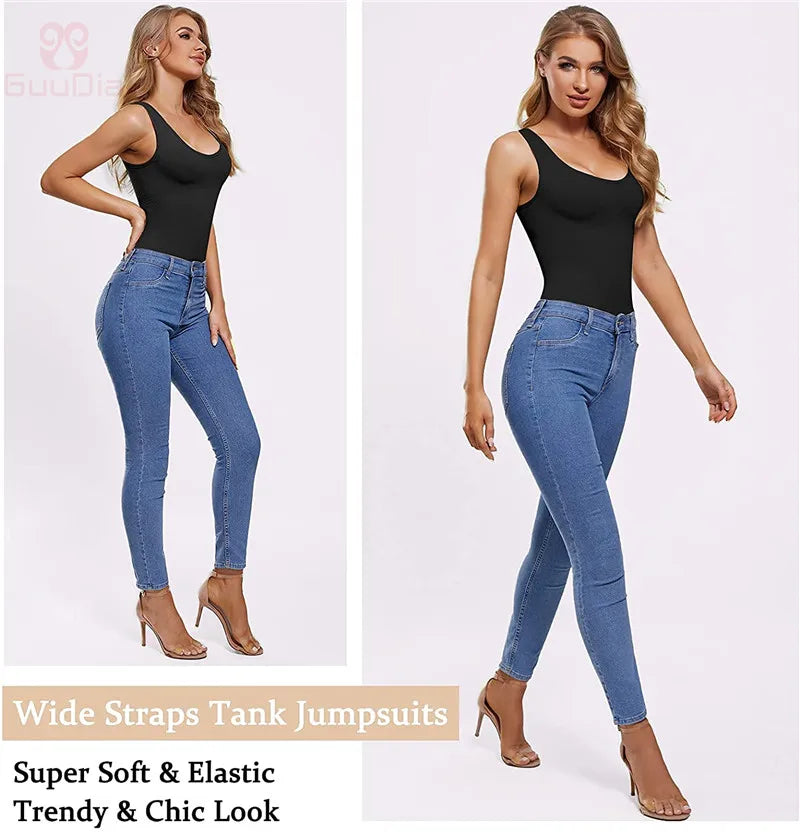 GUUDIA Sexy Thong Deep U Neck Smooth Out Stretchy Softness Shapewear Bodysuits WomenTank Tops Compression Body Shapers Jumpsuit