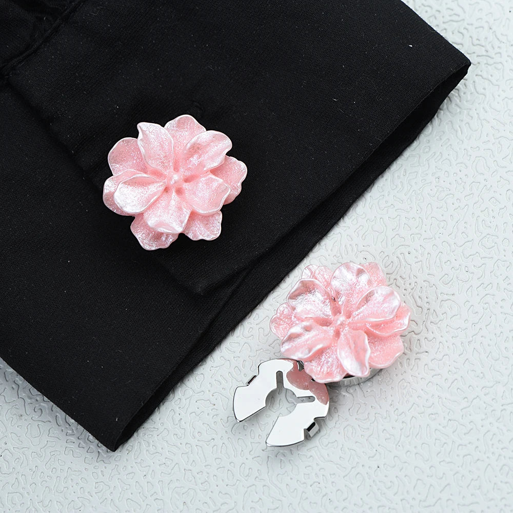 ICEYY Pearlescent Gardenia Flower Button Covers Set Womens Shirt Cufflinks for Tux Shirt Decoration Clothes