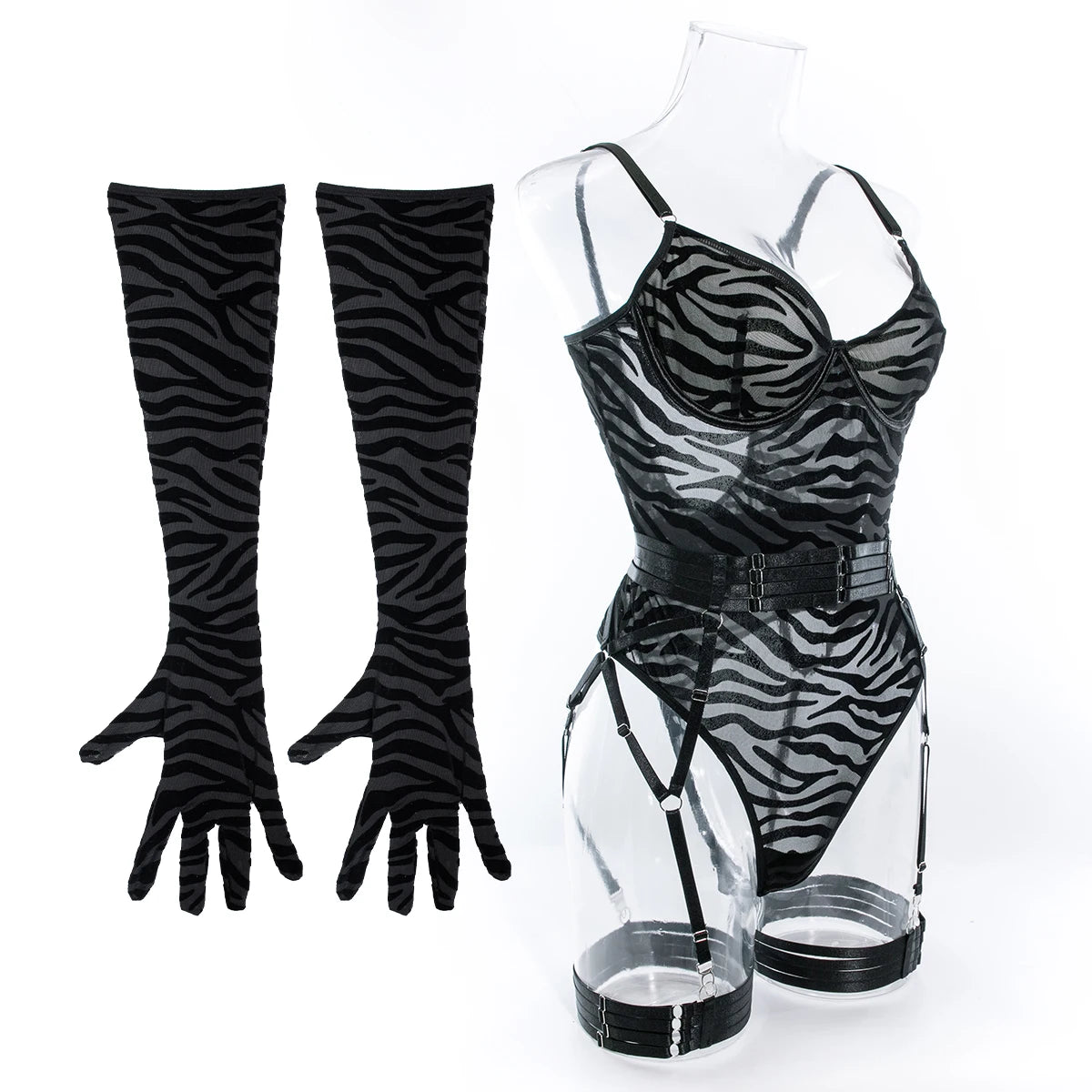 Ellolace Tight Fitting Lace Bodysuit Sexy See Through Erotic Body With Gloves Garter Night Club Outfit Sissy Crotchless Mesh Top
