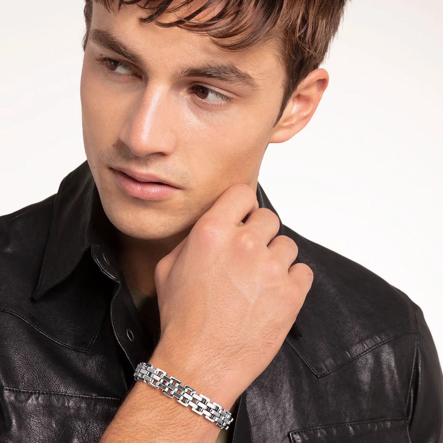 Stylish Strap Chain Boys Men Bracelets Stainless Steel Links Wristband, Father's Day Dad for birthday christmas Gift Jewelry
