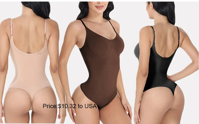 GUUDIA V Neck Spaghetti Strap Bodysuits Compression Body Suits Open Crotch Shapewear Slimming Body Shaper Smooth Out Bodysuit