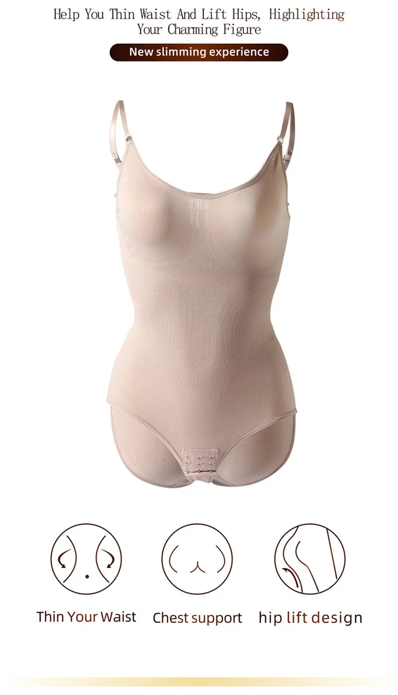 GUUDIA V Neck Spaghetti Strap Bodysuits Compression Body Suits Open Crotch Shapewear Slimming Body Shaper Smooth Out Bodysuit