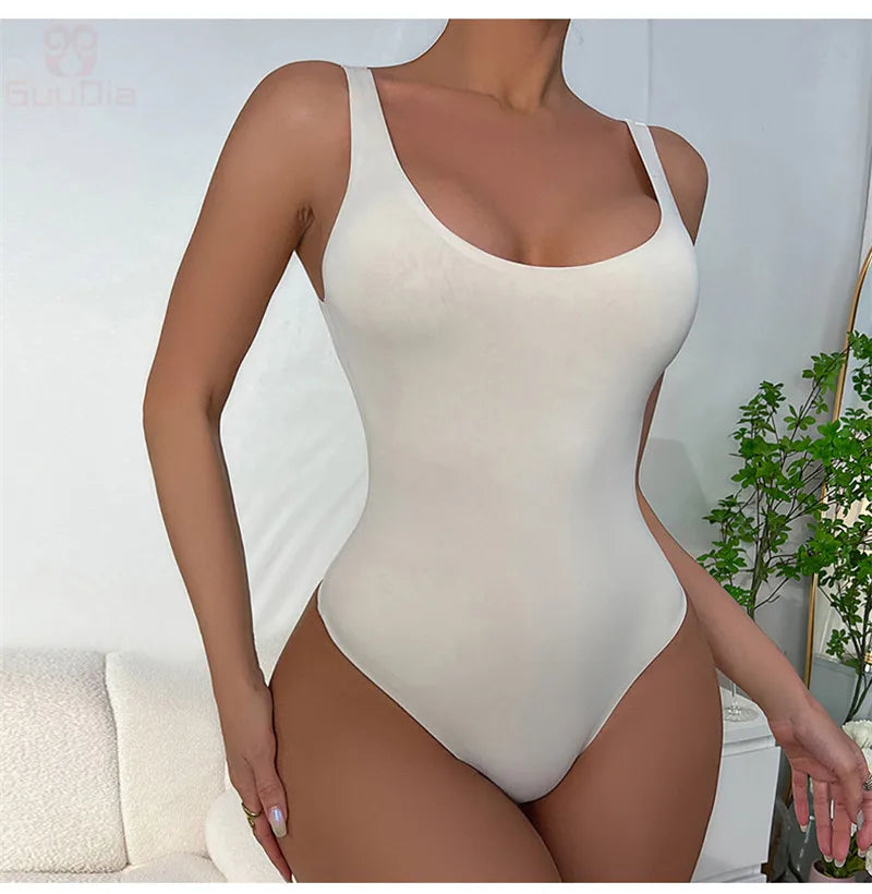 GUUDIA Sexy Thong Deep U Neck Smooth Out Stretchy Softness Shapewear Bodysuits WomenTank Tops Compression Body Shapers Jumpsuit