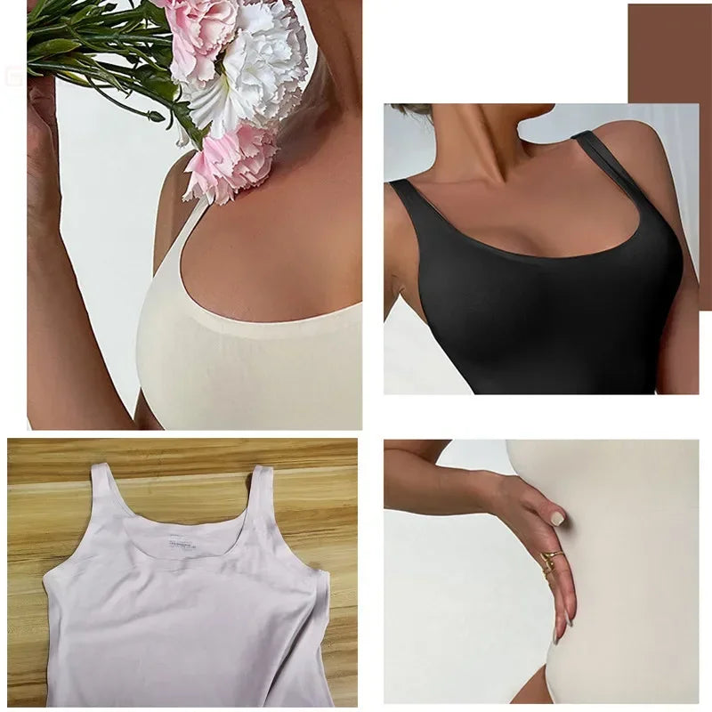 GUUDIA Sexy Thong Deep U Neck Smooth Out Stretchy Softness Shapewear Bodysuits WomenTank Tops Compression Body Shapers Jumpsuit