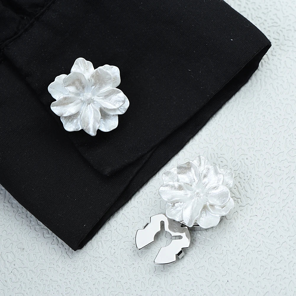 ICEYY Pearlescent Gardenia Flower Button Covers Set Womens Shirt Cufflinks for Tux Shirt Decoration Clothes
