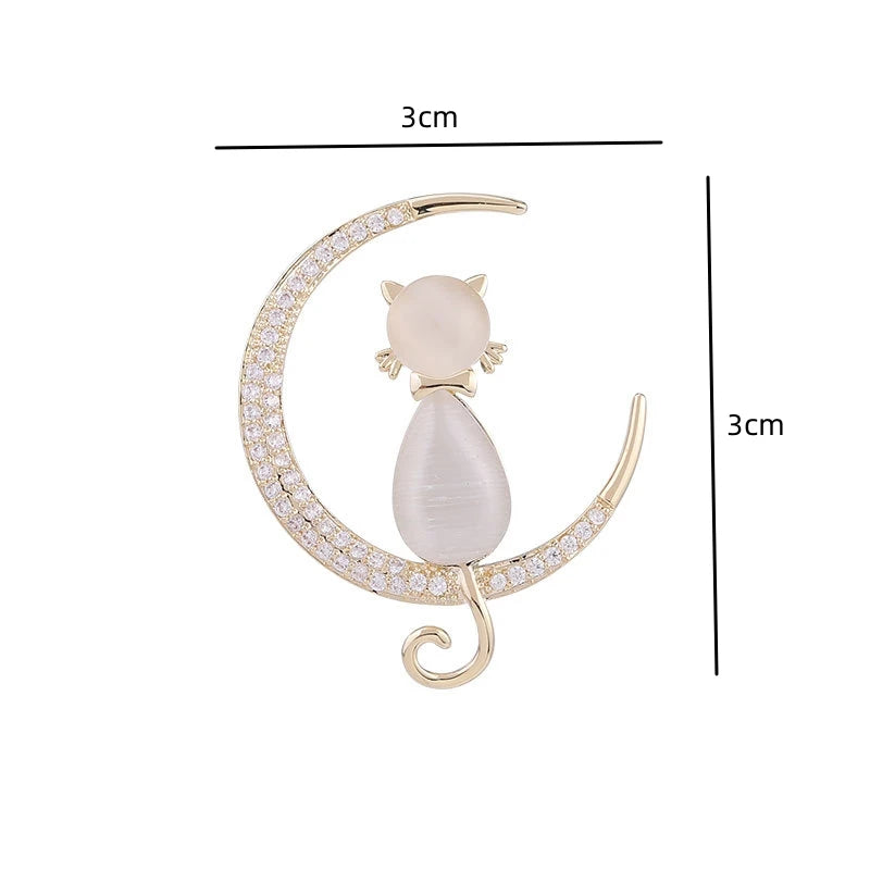 Unique Designer Moon Cat Brooches For Women Animal Rhinestone Brooch Pins Jewelry  Clothes Accessories Party Gifts