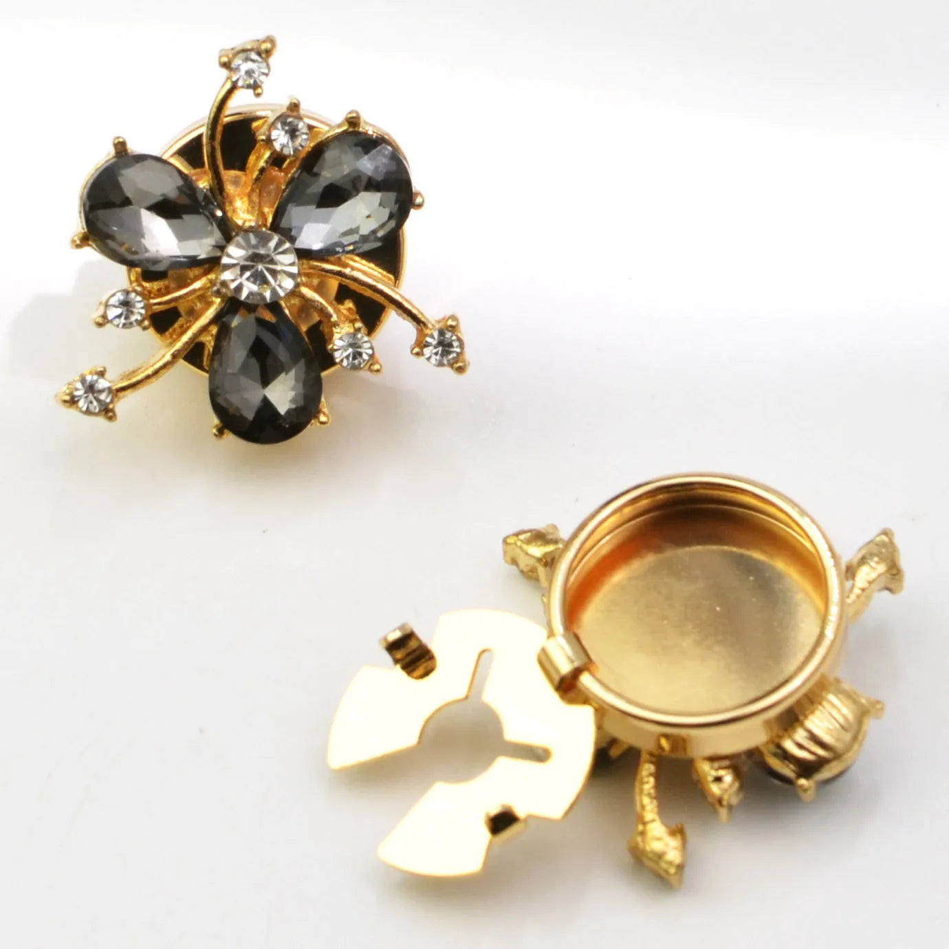 2pcs Petal Shaped Rhinestone Cufflinks for Women Elegant Button Covers Decorative Jewelry Accessories