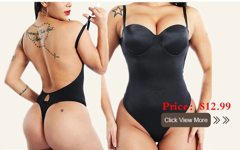 GUUDIA Sexy Thong Deep U Neck Smooth Out Stretchy Softness Shapewear Bodysuits WomenTank Tops Compression Body Shapers Jumpsuit